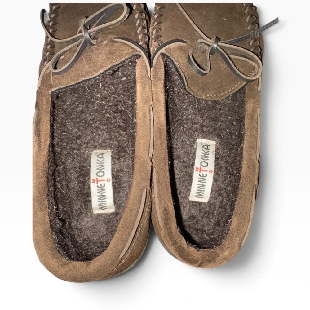 Minnetonka Chocolate Brown Suede Casey Slippers shoes Mens sz 11